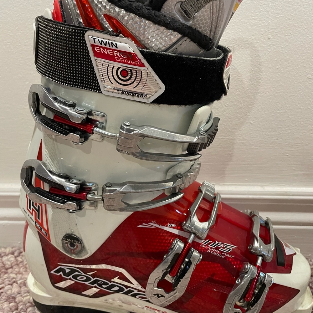 Red and White Ski Boots